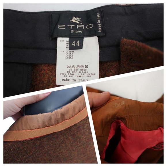 ETRO pant suit women's 44 32x33 two piece tweed silk trim brown wool blend - Picture 15 of 16